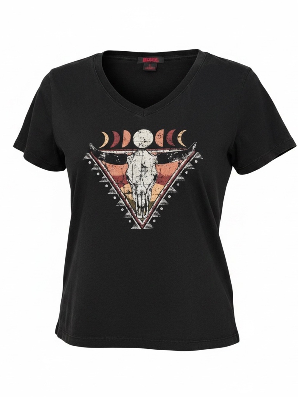 Rock & Roll Denim Women’s L Black Longhorn Skull Moon Phase Graphic T Shirt